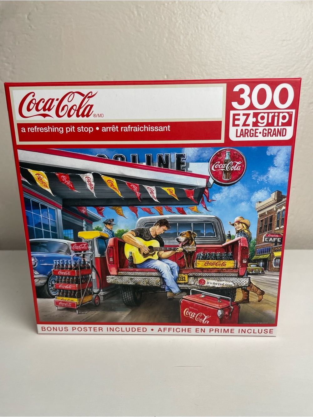 Coca-Cola Vintage Pit Stop Scene Puzzle - Red, Blue & White